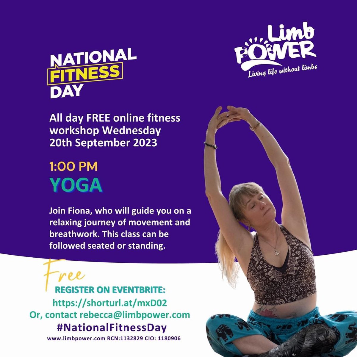 kiera (@kieraroche) on Twitter photo National Fitness Day! Wed 20th Sept LimbPower is back with an exciting FREE day of fitness classes. An invigorating online lineup of adapted fitness classes.Sign up here: shorturl.at/mxD02 email rebecca@limbpower.com
#EmbraceFitness #YourHealthIsForLife #FitnessDay National Fitness Day! Wed 20th Sept LimbPower is back with an exciting FREE day of fitness classes. An invigorating online lineup of adapted fitness classes.Sign up here: shorturl.at/mxD02 email rebecca@limbpower.com
#EmbraceFitness #YourHealthIsForLife #FitnessDay