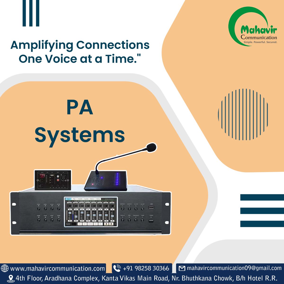 PA System that broadcast messages to specific zones.
Amplify connections One voice at a time.
For inquiry call now:- 098258 30366
.
.
.
#mahavir #mahavircomunication #communication #cctvcameras #cctvcamerasservice #cctvcamerainstallatio #homesecuritysystem #pasystems #hikvision