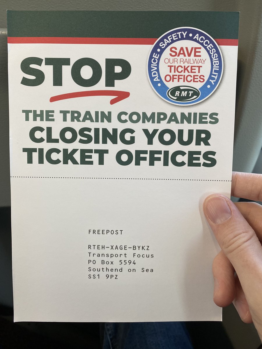 Please, if you use the trains and you value the great work the staff at your local ticket office are doing then pick up one of these at your train station and send it off

#ticketoffice #rmt #britishrail
