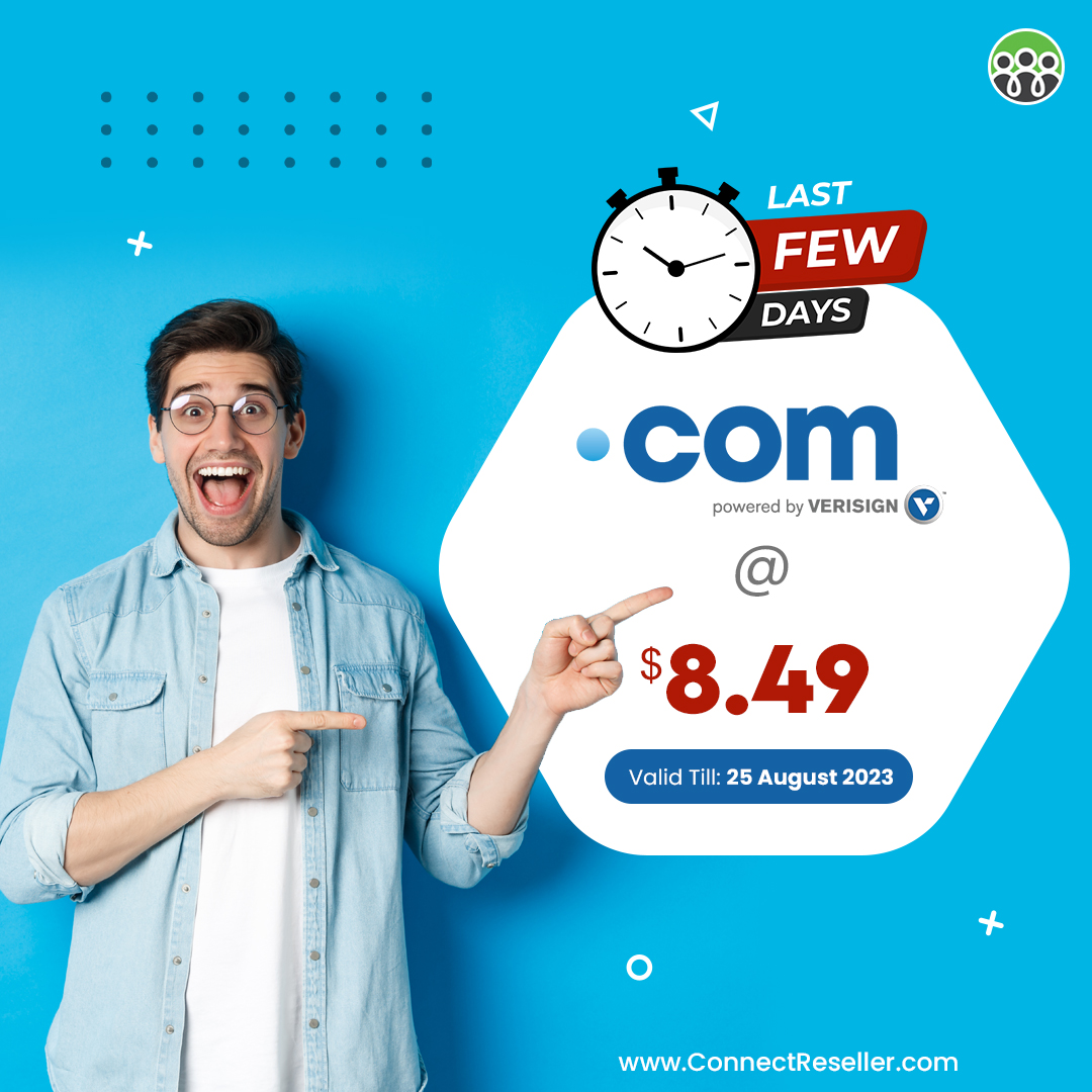 ConnectReseller's tweet image. Attention Resellers 📣
Don't miss out on the last few days of reserving .COM domains at $8.49 each! Hurry, the clock is ticking as the deal is valid only until 25 August 2023.

Stock up before the price hike!

#COMDomain #Offer #domainnames #dotcom #ResellerOffers #domainsforsale