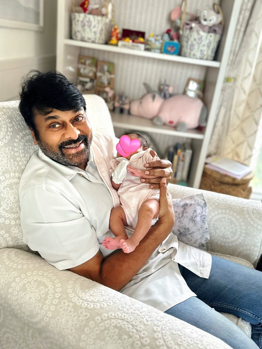 Happiest Birthday to our dearest CHIRUTHA - (Chiranjeevi Thatha) Loads of love from us & the Littlest member of the KONIDELA family. 😍 @KChiruTweets