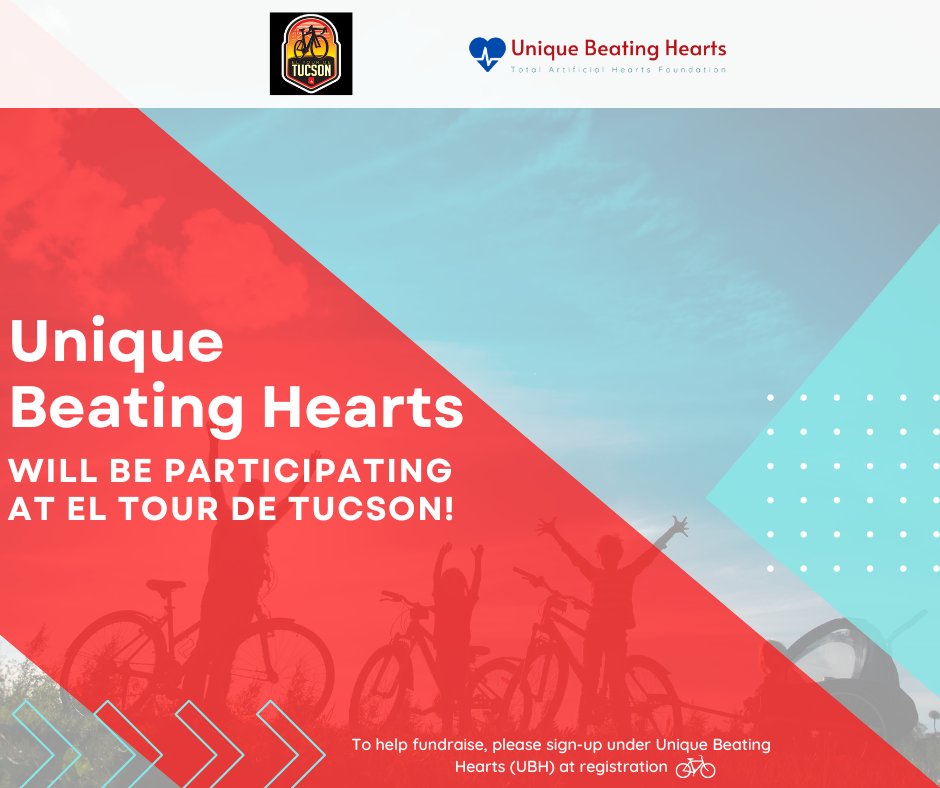 SynCardia is proud to announce that we will be supporting Unique Beating Hearts at the 2023 El Tour de Tucson Event! 🚴‍♂️💨 Together, let's inspire others to pursue a healthy and vibrant life.  Register:  eltourdetucson.org  #ElTourDeTucson #CyclingForHealth