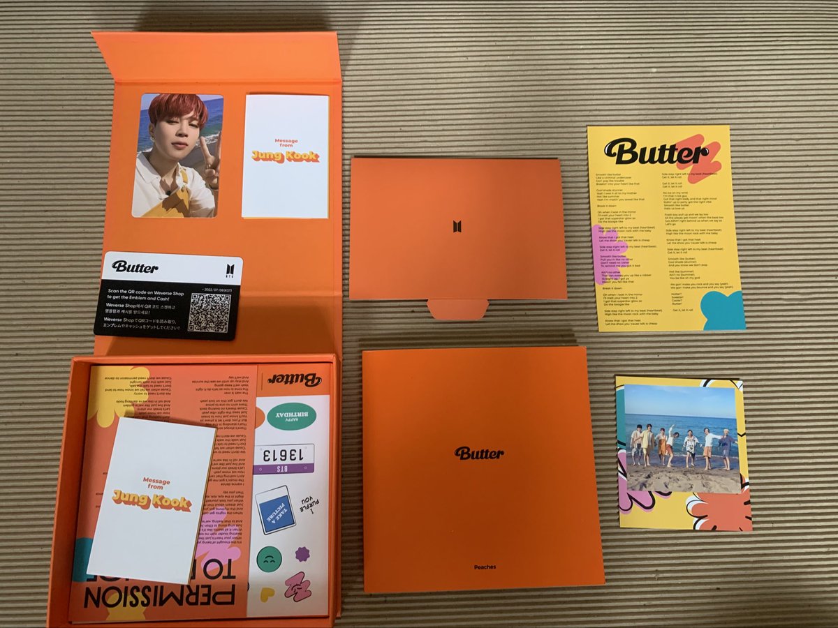 hallyou_ph's tweet photo. [#hallyou_clearancesale] ꒰ wts lfb ph ꒱

unsealed bts butter peach ver w/ jimin pc

ꕀ ₱350 + lsf

☁️ see photos for inclusions 
☁️ payo
☁️ gogo or sdd

🏷 bts jungkook taehyung jhope rm jin jimin suga ph go https://t.co/tp5yVQN6wT