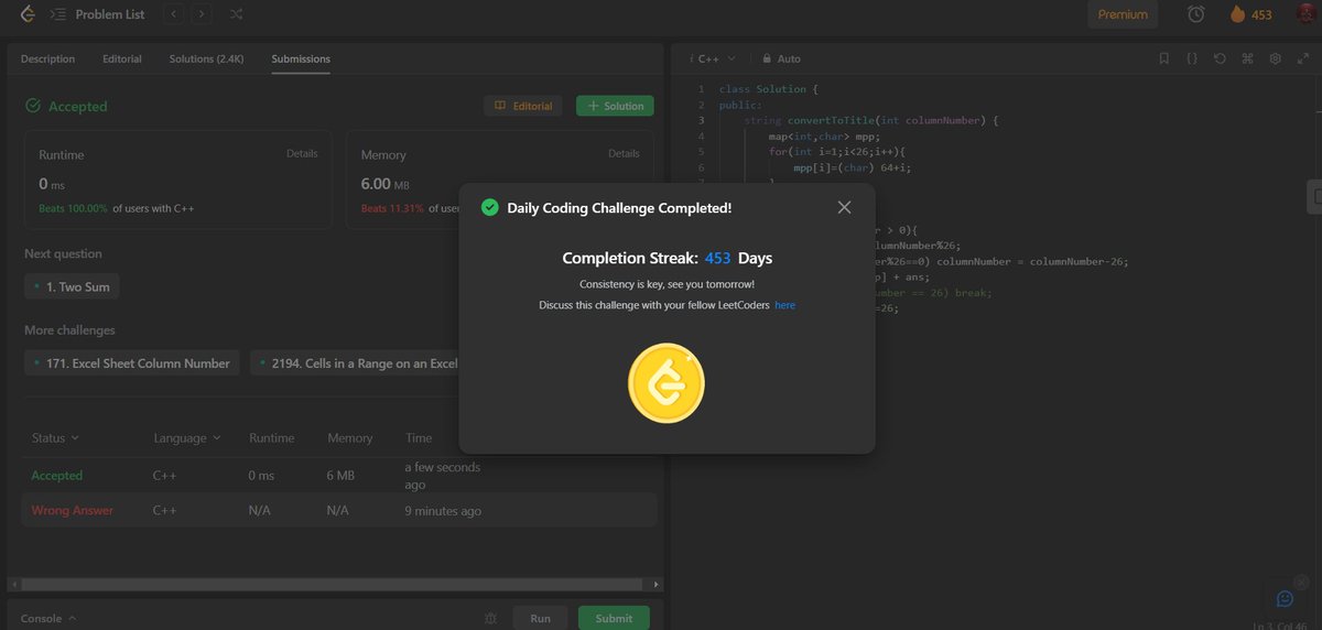 ayush_patel_78's tweet image. Day : 453 

Leetcode daily challenge completed.
#100DaysofCode #365DaysofCode