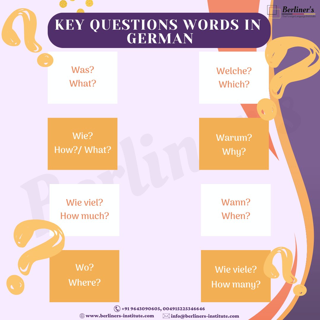 Berliners13's tweet image. Curious about German? Unlocking the power of Question words: From &apos;Wie&apos; to &apos;Warum.&apos; Join the Language Adventure!
To know more call 📞 or DM 📩
#foreignlanguagecourses  #speakgerman #germanclasses #learngermanfast #learngerman #germanforkids #germanlanguage #GermanLanguageIsFun