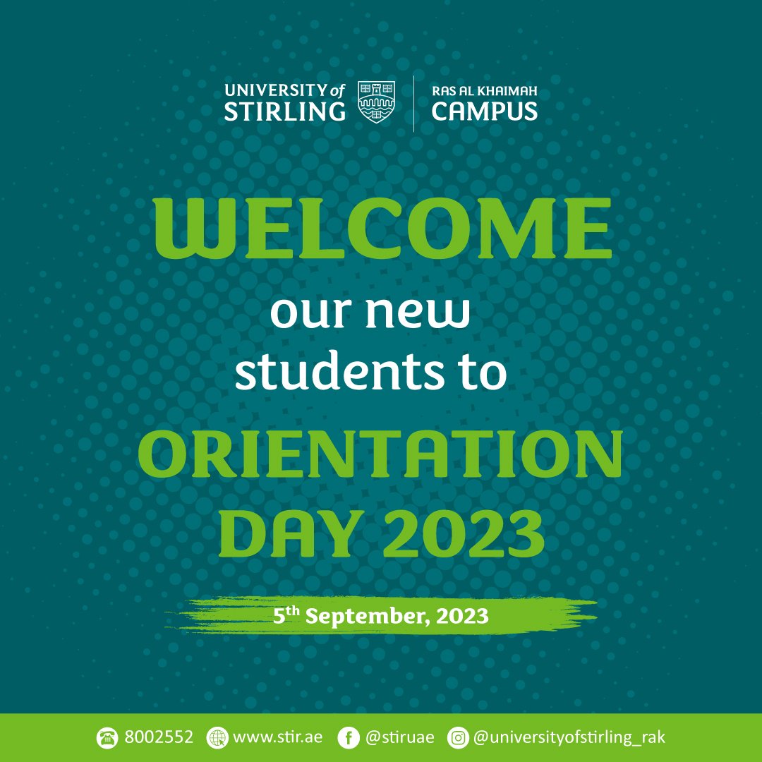Stir_UAE's tweet photo. Ready to start your #StirlingJourney at UoStirling - RAK Campus? 🎓✨ Join us on 5th September for Orientation Day. Dive into knowledge, growth, and create lasting memories!

#UoSWelcome #OrientationDay2023 #UoSFreshers #NewBeginningsAtUoS #UoSCampusLife 🚀 https://t.co/BcLDZCv8ZX