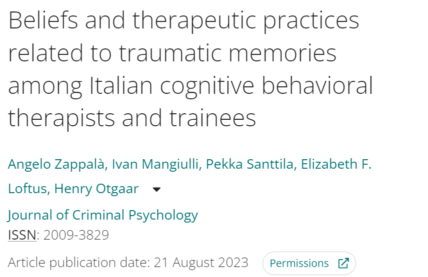 CELL_kuum's tweet photo. What are the current beliefs of Italian cognitive behavioral therapists and trainees regarding traumatic memories and the possibility of repressed memories? CELL's @HenryOtgaar and @IvanMangiulli asked them in collab with other colleagues in the field:
https://t.co/l4YtiBXpW8 https://t.co/rllNvP8f2R