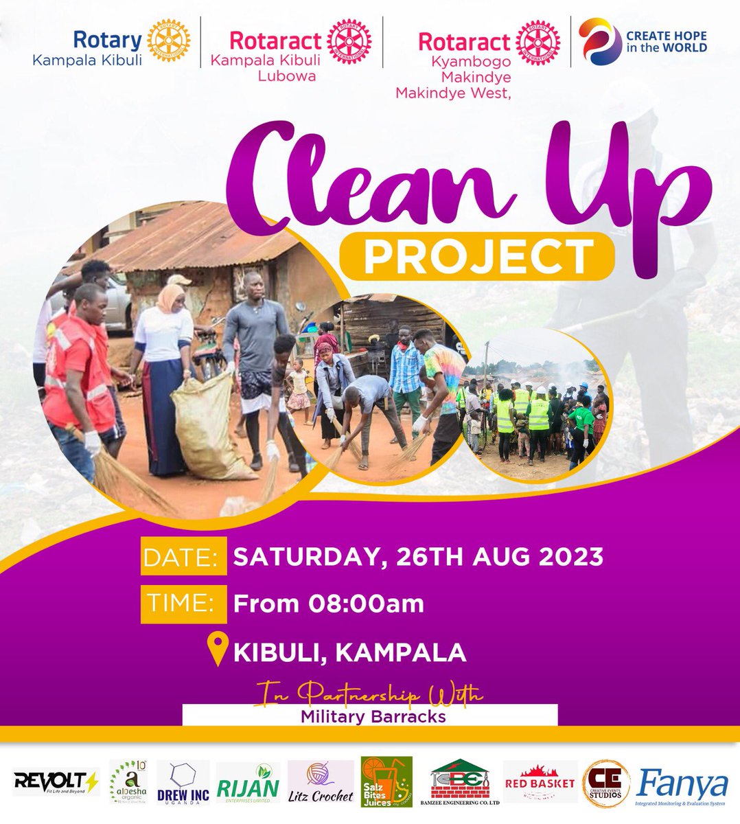 RotaractKibuli's tweet photo. “Clean and green is the perfect dream”. ~ Unknown
Join @RotaryKibuli & @RotaractKibuli this Saturday for #CleanUpProject in partnership with @RctLubowa @RctKyambogo @makindye_rct @RCTmakindyeWest.
#rctklakibuli #KibuliGovernment #CleanUpProject https://t.co/NgohBG2nyy