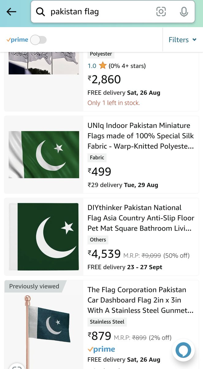 sujitfuke's tweet photo. #BoycottAmazon
@amazonIN @AmazonHelp this is pathetic.
Selling Pakistan Flags openly in India and delivering to homes of India.
Indians are sleeping?
Our soldiers r restlessly safeguarding all Indians on borders from Pakistan, &amp; @amazonIN is delivering it's flag at all homes. https://t.co/ViG1omMDvR