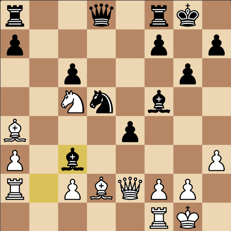 Carelessly, I found myself in this position in a daily game, with the threat of a fork from the knight if I took the bishop. But I saw a line that could give me a significant advantage &amp; rescue me (&amp; broadly did). The first move is easy. Can you see the whole line? #chesspunks