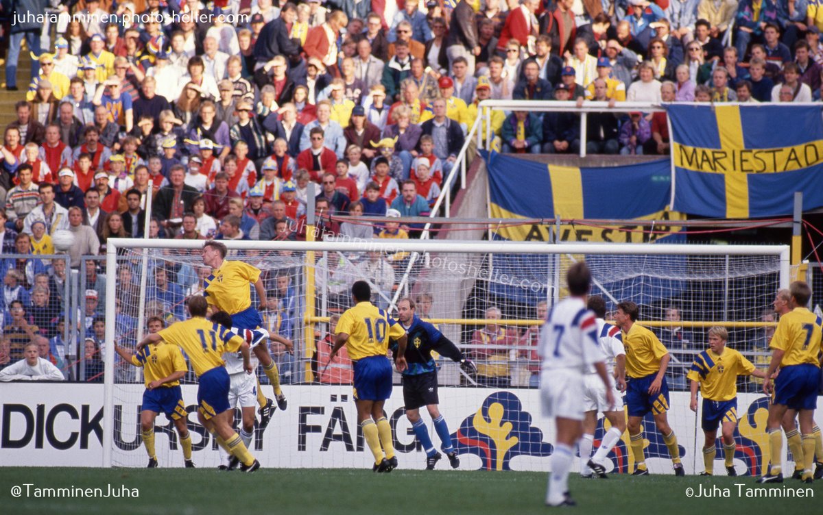 TamminenJuha's tweet photo. On this day 30 years ago, 22nd August 1993 at the old Råsunda Stadium, World Cup qualifier Sweden v France. The match was played in the afternoon, so I could take the night ferry from Turku to Stockholm and back, no hotel needed. #SWEvFRA #USA94 #Svenskfotboll #LesBleus #Rasunda https://t.co/M5z666EPju