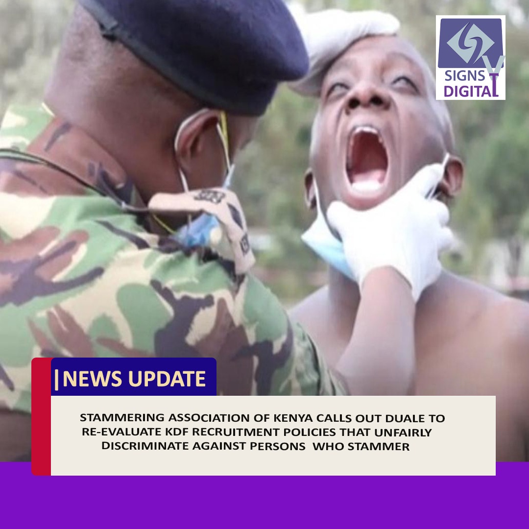 SignsTvKenya's tweet photo. Stammering Association of Kenya calls out Duale to reevaluate KDF recruitment policies that unfairly discriminate against Persons who stammer.
#KDF #KDFRecruitment #Stammering #SAK https://t.co/6lvTTYXnMw
