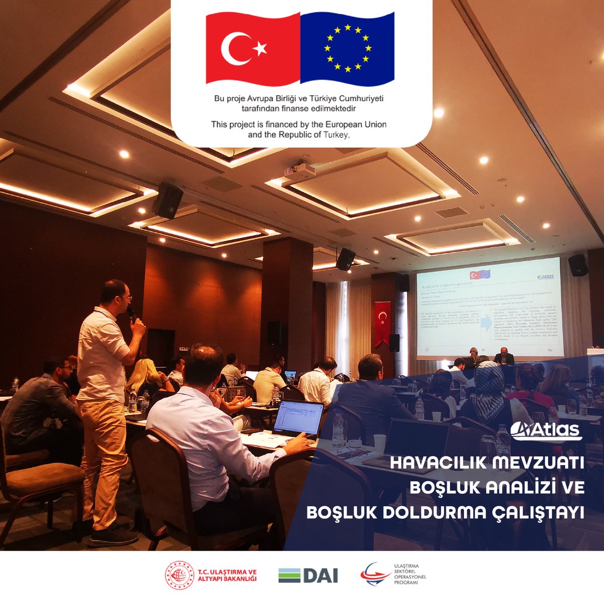 UlastirmaUSOP's tweet photo. ATLAS Projesi kapsamında “Havacılık Mevzuatı Boşluk Analizi ve Boşluk Doldurma Çalıştayı” 7-8 Ağustos 2023 tarihlerinde Ankara’da gerçekleştirildi. 📍#UlaştırmadaATLAS #USOP #ABTR 🇹🇷🇪🇺
@UABakanligi @EUDelegationTur @EUDelegationTur @ulastirma_abdi https://t.co/7DmiJgJBd3