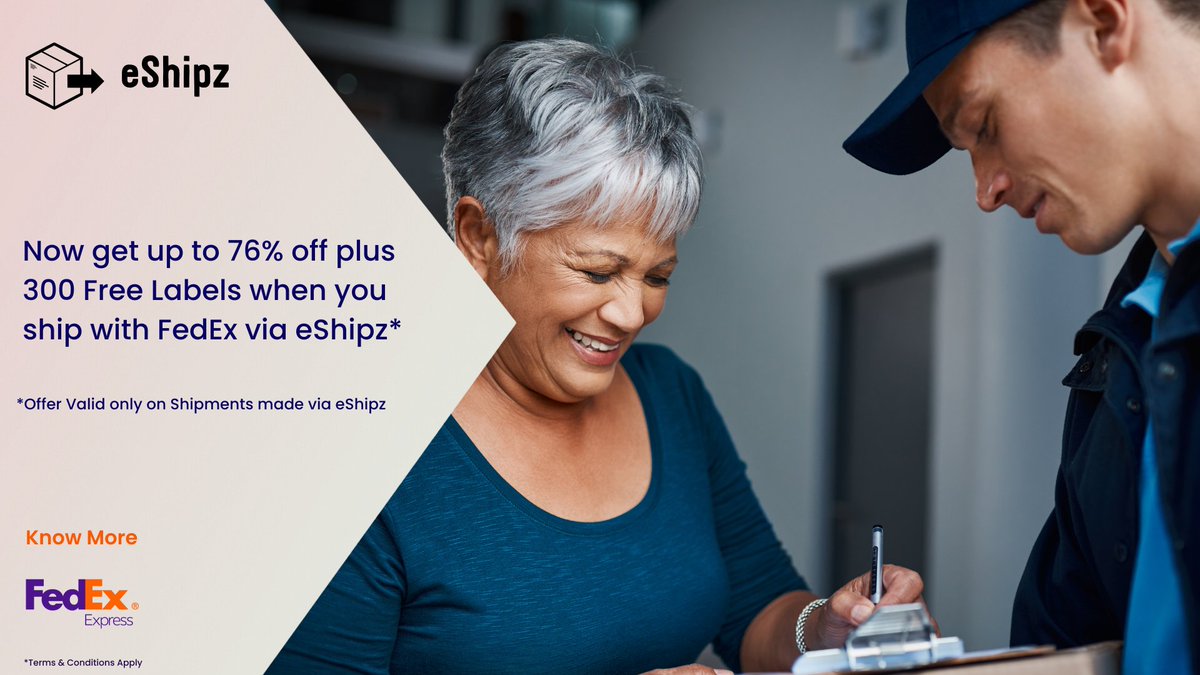 Ship with eShipz and get up to 76% off on FedEx shipping rates globally, plus 300 Free Shipping Credits from eShipz.

To take advantage of this offer click lnkd.in/geYkjf9A

*Offer valid on bookings made via the eShipz Platform only

#eShipz #FedEx #FedExAPAC #logistics