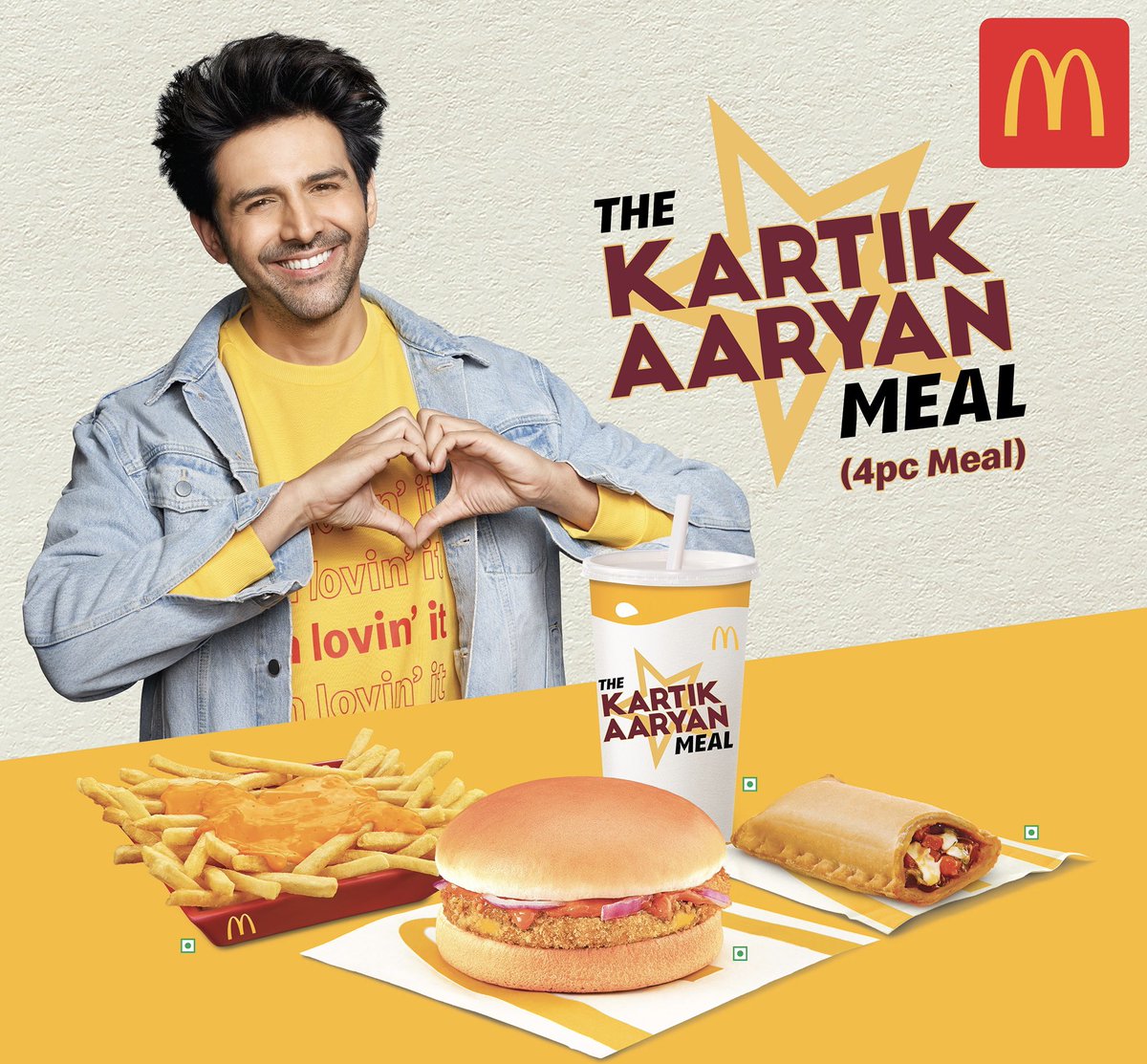 From getting दोस्तों के उधार वाले पैसों से burgers at McDonald’s to now having a meal under my name- 
#TheKartikAaryanMeal 
I‘m lovin’ it 😋 
<a href="/mcdonaldsindia/">McDonald's India</a>