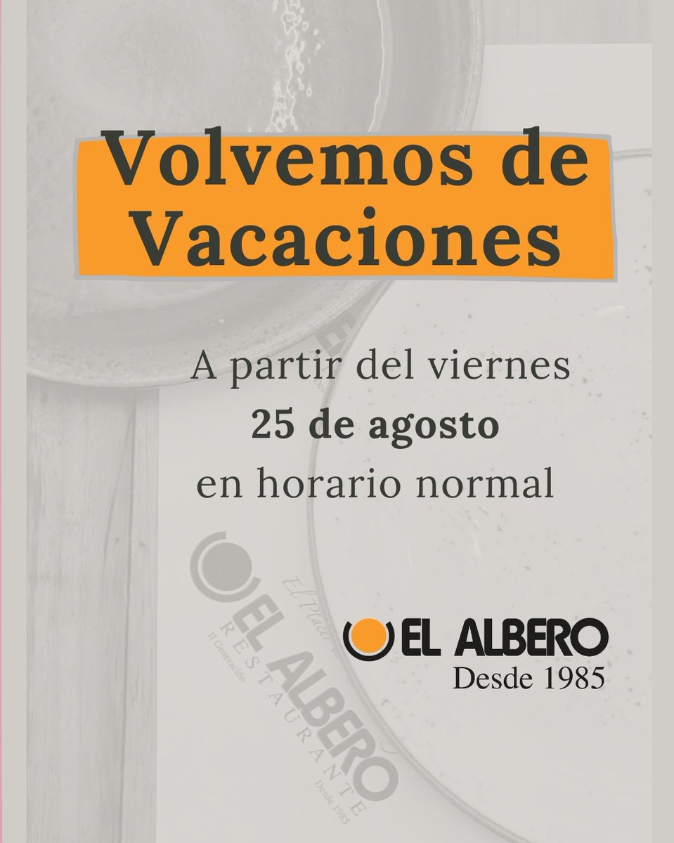 Después de unos días de descanso volvemos a estar con todos vosotros a partir de este viernes 25 de agosto. Reserva tu sitio para venir a disfrutar de nuestras propuestas. 
.
.
#enjoyfood #restaurantesparacuellos #paracuellosdejarama #restauranteelalbero