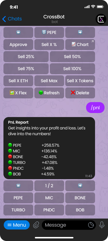 crossbot_team's tweet photo. 𝐃𝐄𝐕𝐄𝐋𝐎𝐏𝐌𝐄𝐍𝐓 𝐔𝐏𝐃𝐀𝐓𝐄

Today, we are working on developing the PnL feature. While this feature is often overlooked by many bots in the market, we see the importance of it for traders. CrossBot will provide insights into the PnL of all tokens stored in your wallet. https://t.co/JIda6AQlqQ
