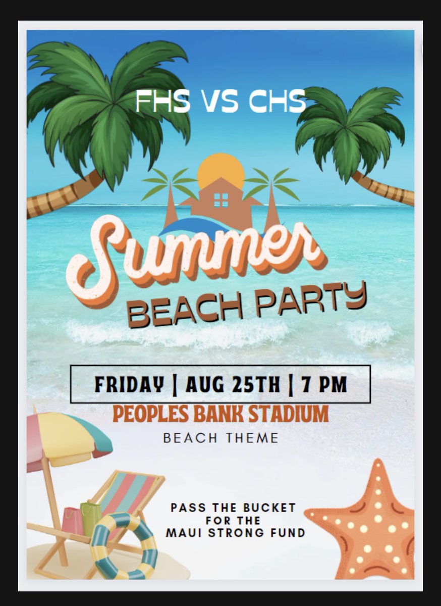 FrenshipHSCheer's tweet photo. COMING THIS FRIDAY
๐บโ๏ธ๐โฑ๏ธ๐๏ธ๐
One last summer beach party at PBS!
Lets see those Hawaiian shirts & leis!
Bell Crew, FHS and CHS Student Councils will be passing the bucket to help raise money for the Maui Relief Fund! Please help us spread the word!
#WeAreFrenship #CUFriday https://t.co/fNKtiT1yAO