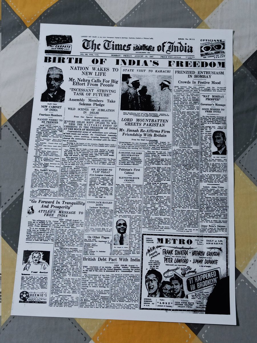 Akhilankur's tweet photo. @timesofindia just recieved front page or 15th August, 1947
#ReliveHistoryWithTOI
It's really very good.
Thanks for this. https://t.co/P8g8B9J2Ei