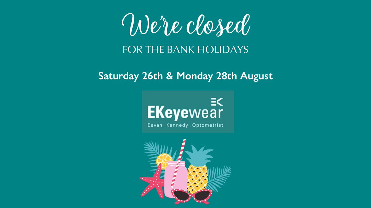 As much as we love helping you with all things vision-related, we're taking a breather on Saturday 26th and Monday 28th August 2023🏖️

If you find yourself in need of urgent assistance during this time, reach out to your GP 📞

Enjoy the break - Eavan and team☀️
#Optician