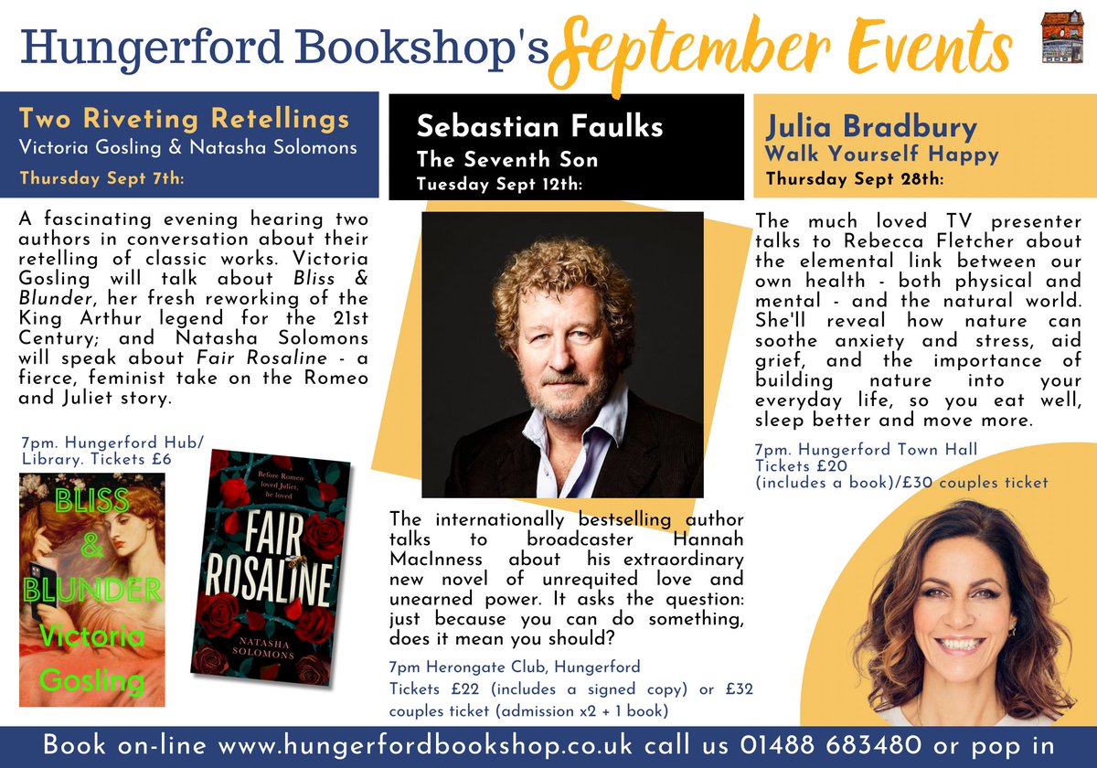 Our superb line-up for September! Catch @SebastianFaulks @JuliaBradbury and @natashasolomons & @VictoriaGosling in Hungerford! Book those tix 🎟️