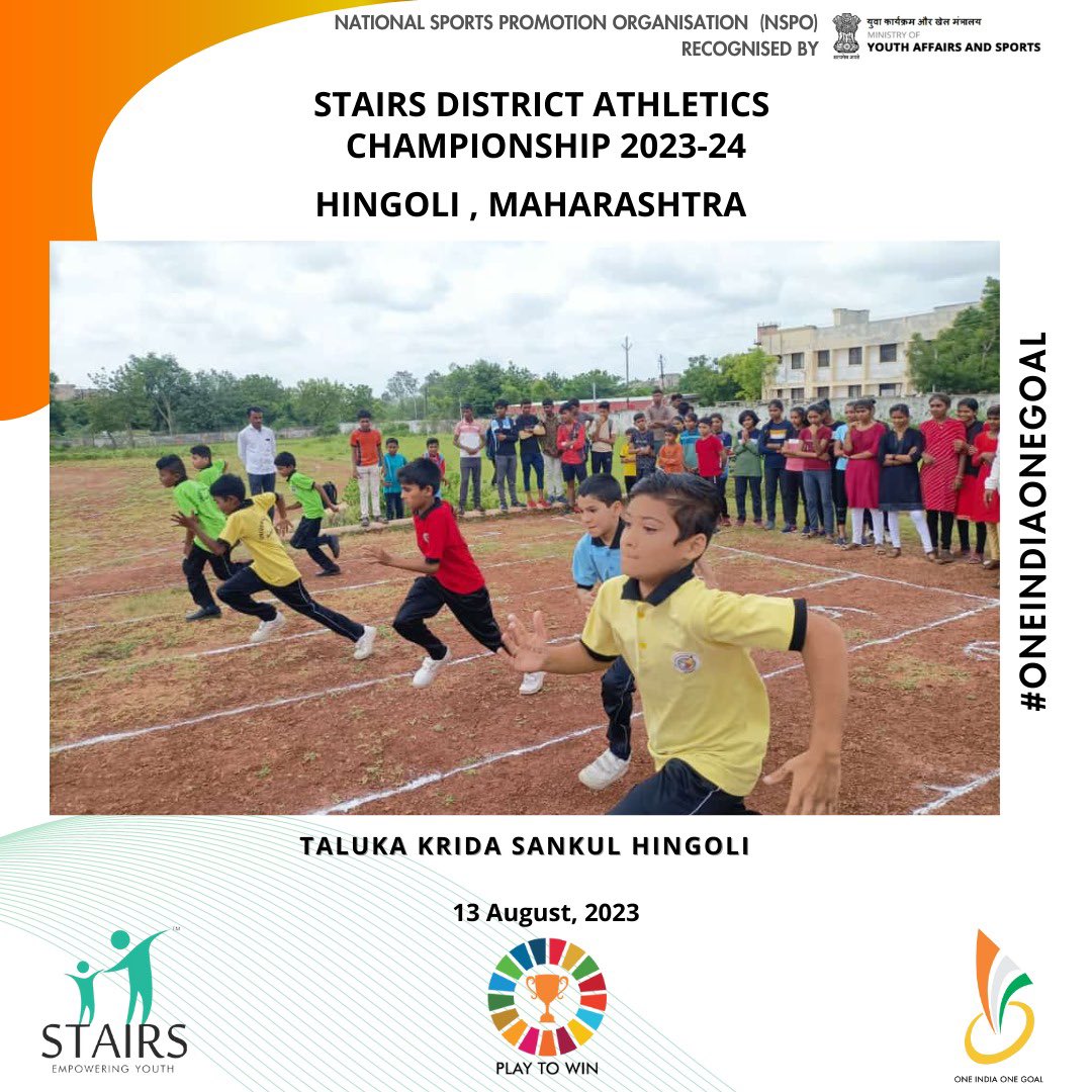 StairsNGO's tweet photo. Hingoli, Maharashtra, witnessed the District Athletics Championship, powered by STAIRS Foundation! A showcase of raw talent, boundless determination, and the relentless pursuit of excellence. #HingoliAthleticsChampionship #STAIRSFoundation #district #maharashtra #OIOG #ngostairs https://t.co/H7PCVfrE41