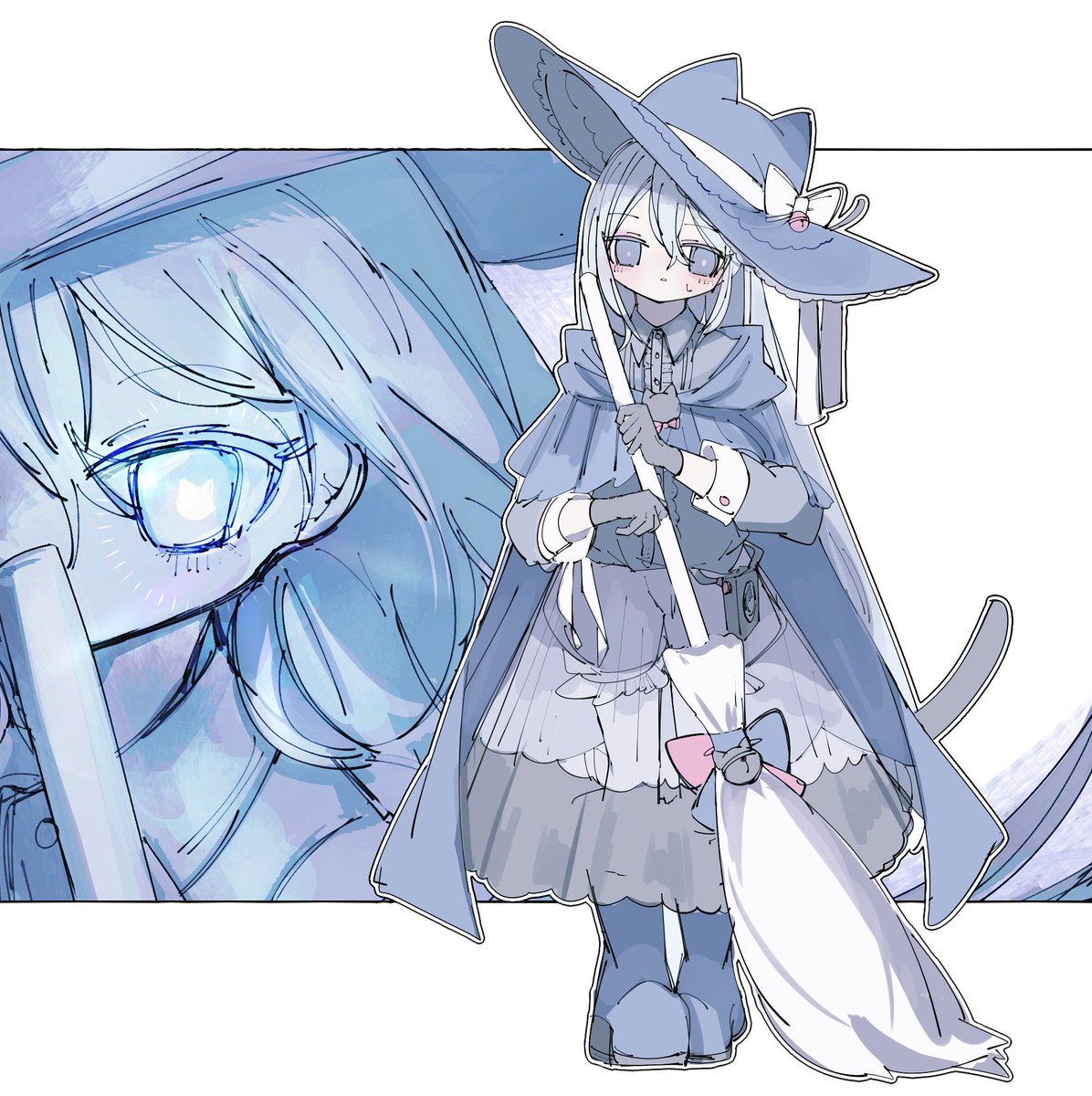 1girl broom hat witch hat long hair gloves holding  illustration images