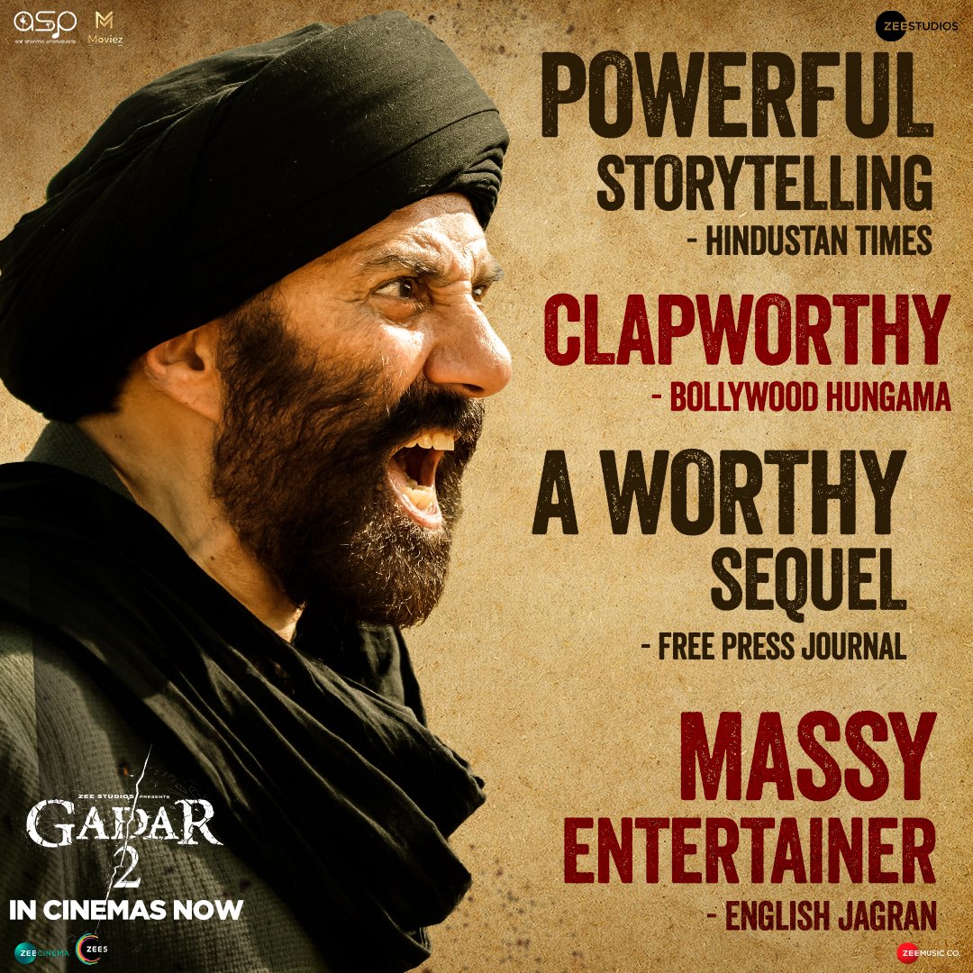 Tara Singh ki dahaad has left a mark on the ❤️. Here's to asli entertainer of the year! 🙌🏻 Book your tickets! 🔗 - linktr.ee/Gadar2 #Gadar2 in cinemas now. 🎞️ @Gadar_Official @iamsunnydeol @ameesha_patel @iutkarsharma @Anilsharma_dir @anilsharmaprod #ShaktimaanTalwar…