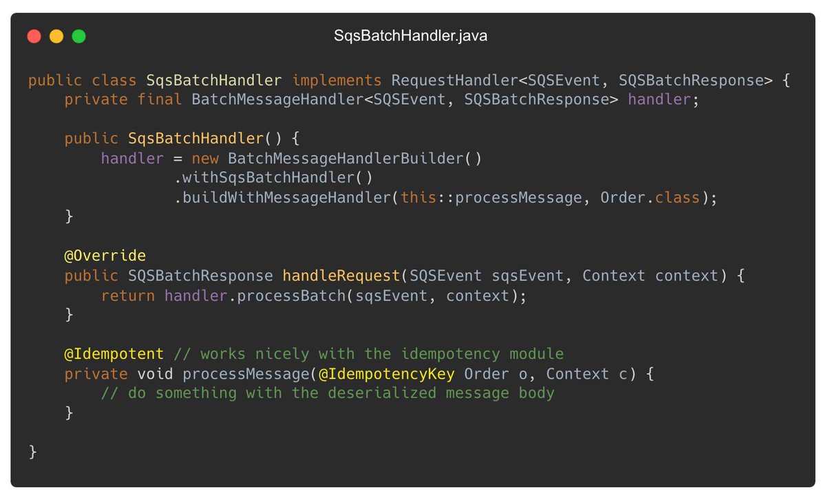 Yesterday we released v1.17.0 of Powertools for AWS Lambda (Java): github.com/aws-powertools…
- New batch module to handle SQS, Kinesis, DDB streams and partial failure
- New module to handle SQS &amp; SNS large messages offloaded to S3
- They work nicely together and with idempotency