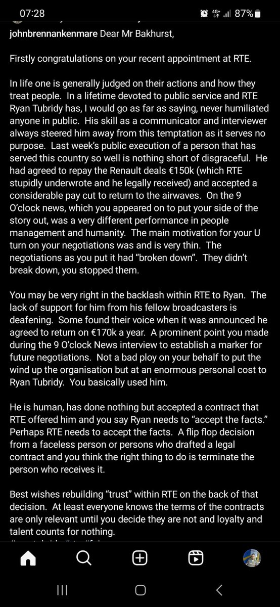 jerosullivanRK's tweet photo. At Your Service John Brennan pens an open letter to Kevin Bakhurst who he accuses of 'publicly executing' Ryan Tubridy. #RTE @kerrytodayrk https://t.co/zhHfT9VAG3