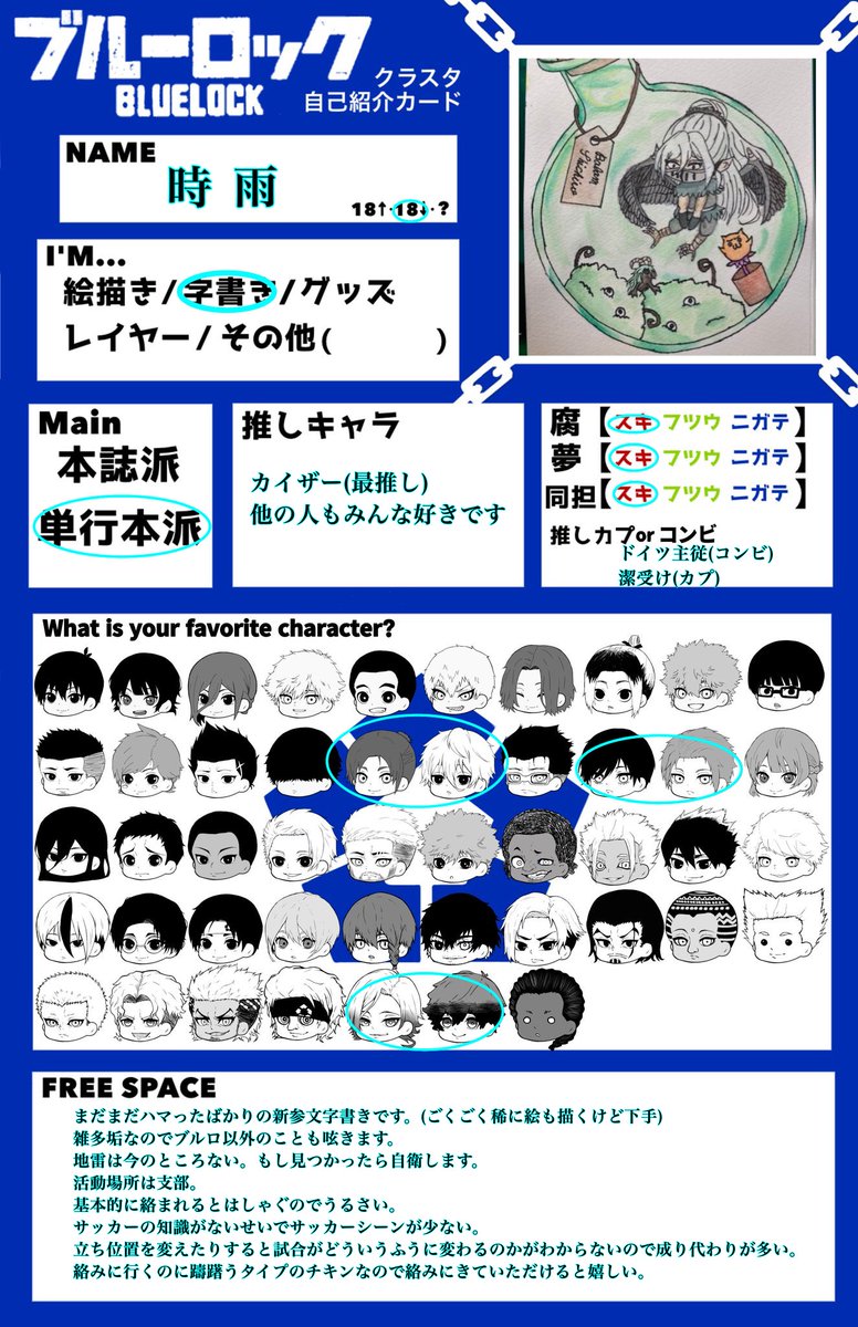 sigure_zatta's tweet photo. まだまだハマったばかりの新参者です
ハマると軽率に小説書き始める
♡と♻️で気になった方無言でフォローしに行きます...。
どうぞよろしくお願いいたします。

#ブルーロッククラスタカード
#ブルロ好きさんと繋がりたい 
#ブルーロック好きさんと繋がりたい https://t.co/GOxnk6JJAG
