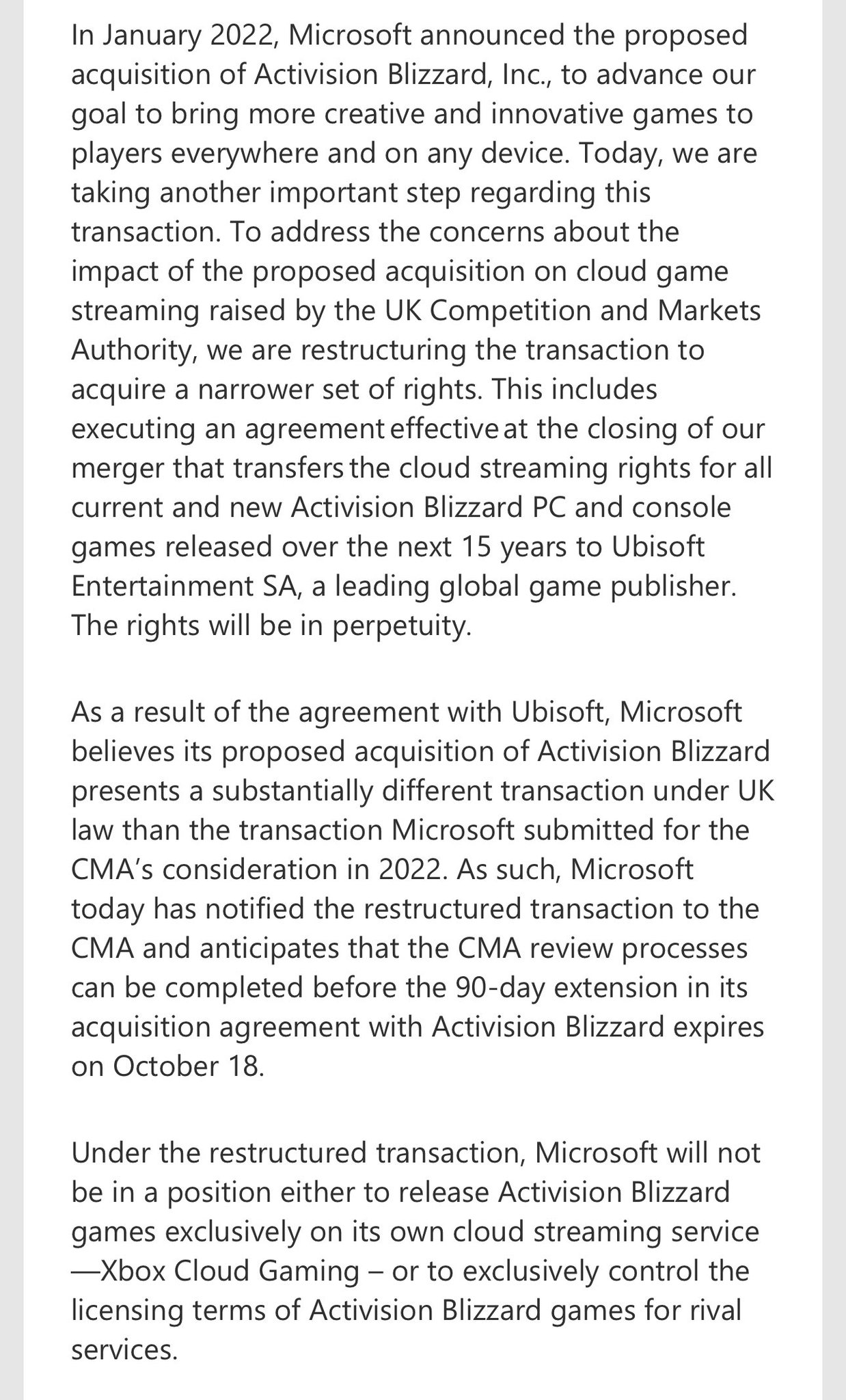 Microsoft Proposes New Deal With Ubisoft Handling Activision