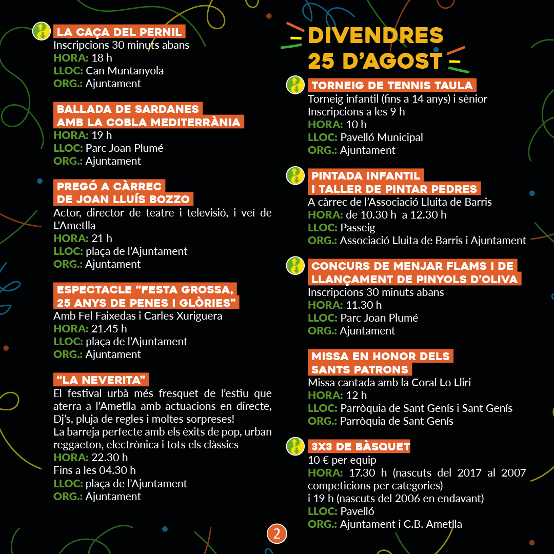 AjAmetllaValles's tweet photo. 1/3
🟢 Festa Major 2023 🟡

🎉 Aquí teniu el programa sencer de la Festa Major d’enguany!

🗓️ Només falten 2️⃣ dies!

#FMAmetlla2023 #AmetlladelVallès https://t.co/XDSb6ND5cy