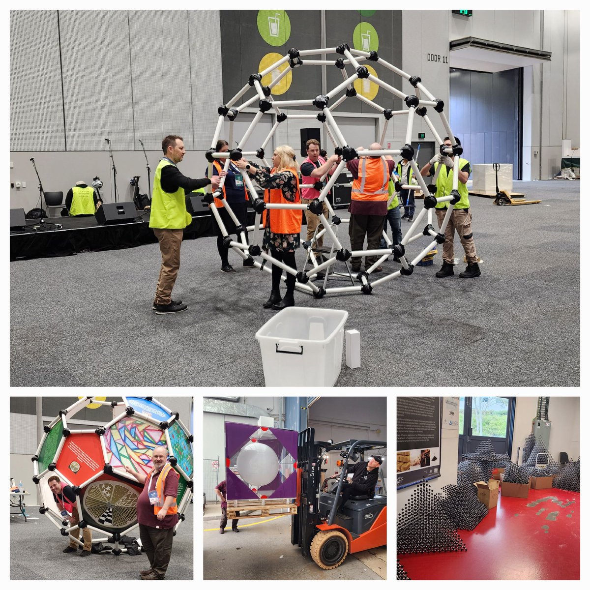 rosie_j_young's tweet photo. It's been a mad day! 1 hr before all the #IUCR2023 delegates see our crazy giant structures at the opening reception...#BraggYourPattern https://t.co/W05yVvjH7L