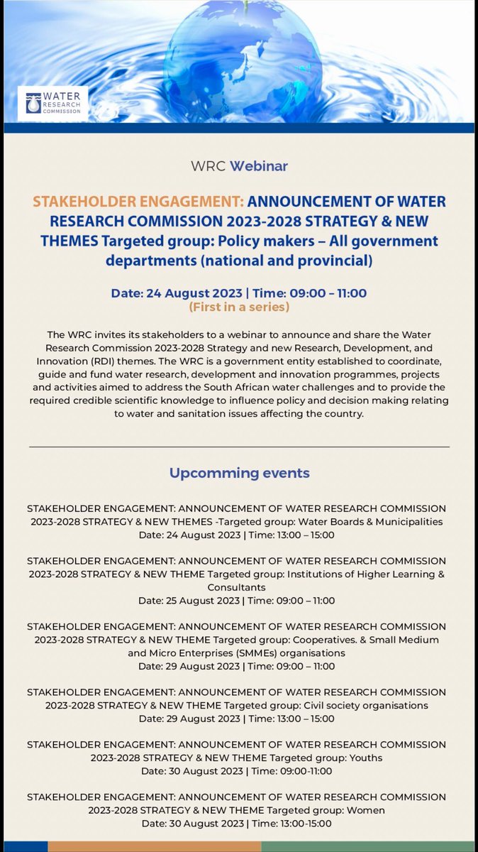 Stakeholder engagement sessions with <a href="/WaterResearchSA/">WRC</a>