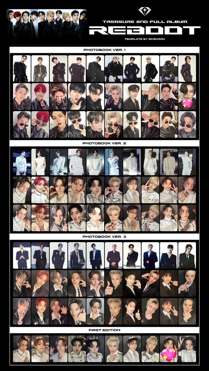 a_t_thx's tweet photo. 💎グッズ交換💎
TREASURE 2nd FULL ALBUM
REBOOT PHOTOBOOK VER.1
FIRST EDITION👑
トレーディングカード

💎譲💎
👑ヒョンソク
✌️ジョンウ

💎求💎
👑同種ジョンウ
🫶同種ジョンファン

郵送交換希望📮です
よろしくお願いします💎🌈
#TREASURE交換 https://t.co/wMV3nPkeUz