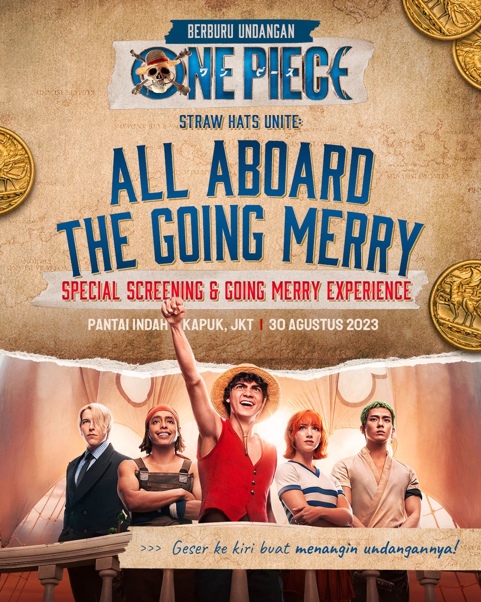 NetflixID's tweet photo. 🚨GIVEAWAY ALERT BUAT NAKAMA 🚨  

Berburu harta karun sampe ke pulau Skypiea Aku mau bagi-bagi tiket gratis buat Nakama, yihaa!  

Caranya gimana? Tinggal ikutin aja nih👇  

Syarat dan ketentuan selengkapnya bisa kamu cek di sini: https://t.co/3bBCRQdIIL https://t.co/RScEFWx7iH