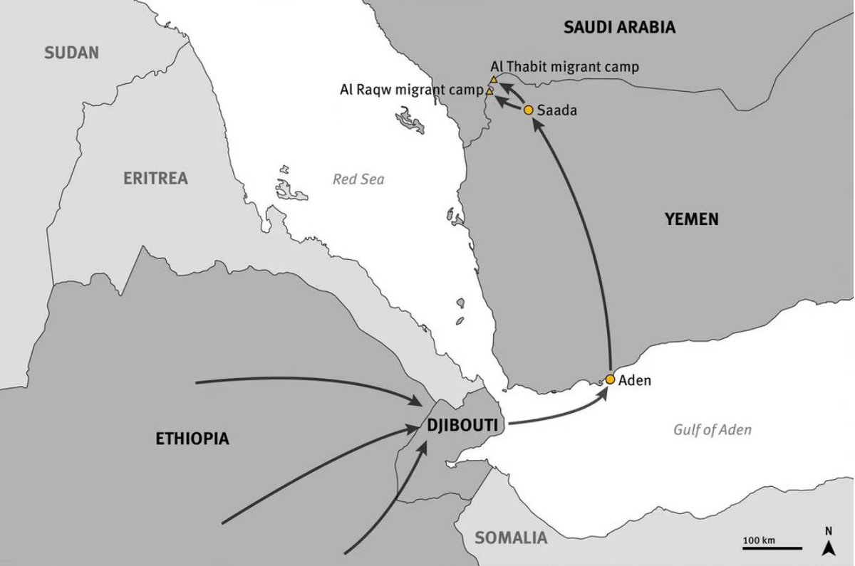 Emma1Hendriks's tweet photo. Saudi Arabian border guards have reportedly killed hundreds of Ethiopian migrants, including women and children, who tried to enter the kingdom via its mountainous border with Yemen, according to Human Rights Watch (HRW). https://t.co/MKrOajACNK