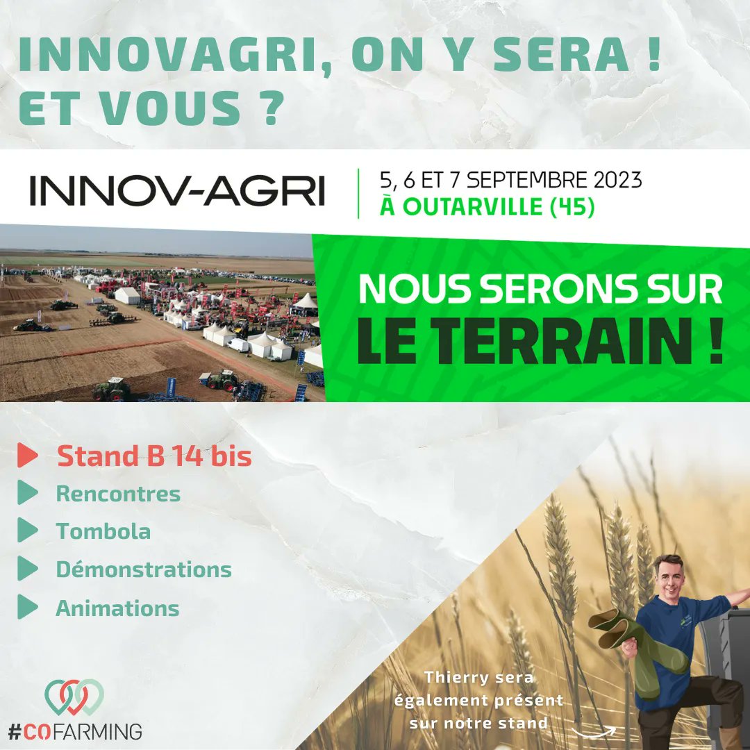 Co_Farming's tweet photo. 🚨 On y sera ! Et vous ? 👀🤩 L’équipe du #CoFarming vous donne rendez-vous à @Innovagri1, le 5, 6 et 7 septembre 2022 !✅ 🍻 Venez nous rendre visite sur notre stand B14bis pour boire un petit coup avec toute l’équipe du CoFaming et Thierry, qui sera présent également ! https://t.co/wFuvA9lhdL