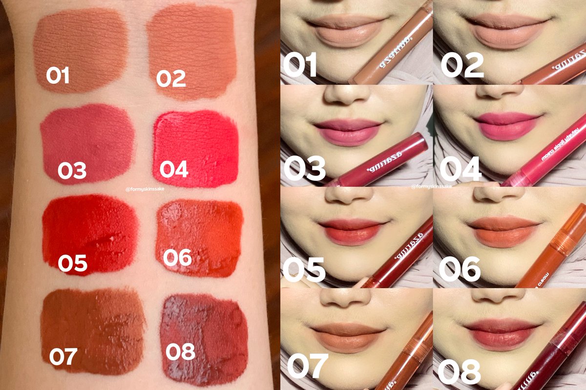 Menurut kalian paling cocok sama warna nomor berapa?

Kemaren aku ngoleksi liptintnya sekarang semua shades lip velvetnya juga cakep banget! Ringan, Gak kering + nutup pinggiran bibir gelap! 

Swatchnya bisa jadi referensi milih warna yang menurut kalian oke ⤵️

#RacuninLippies