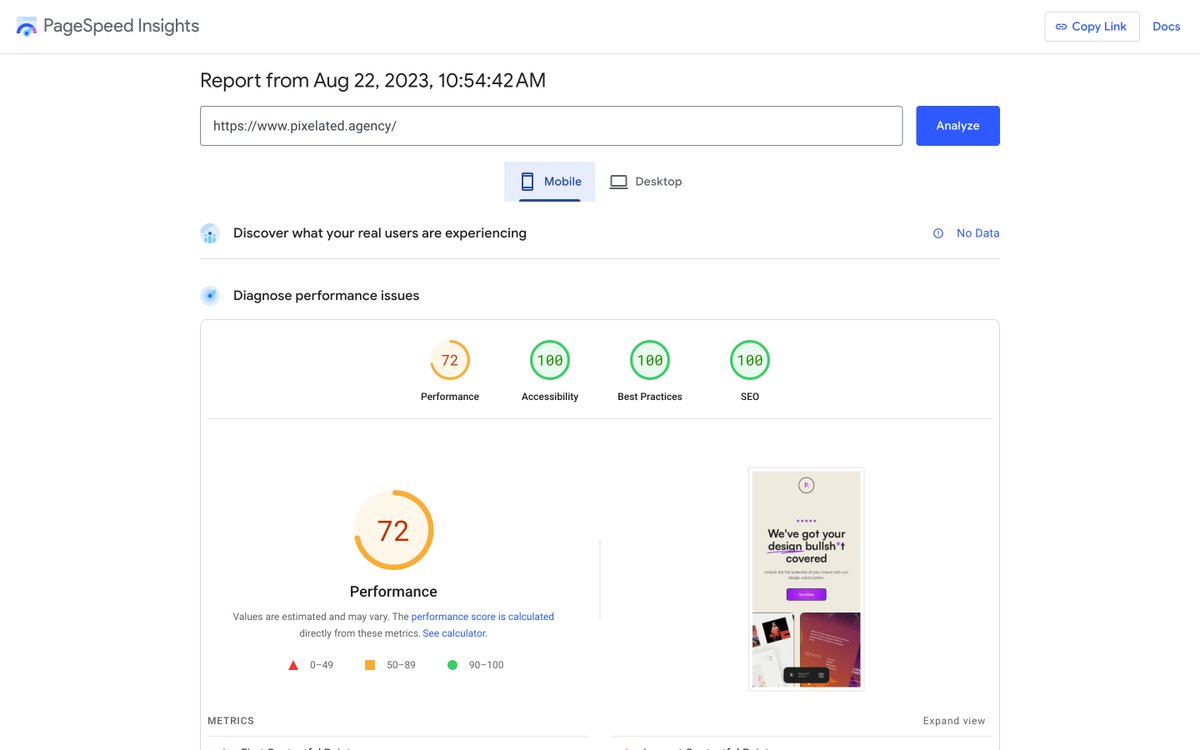 I continue to work on optimizing my website pixelated.agency🤓 So far the results are quite good, but the parameters will decrease after adding animations 😪 What are the scores of your sites? Feel free to share 😉
#WebsiteDevelopment #development #webdevelopment