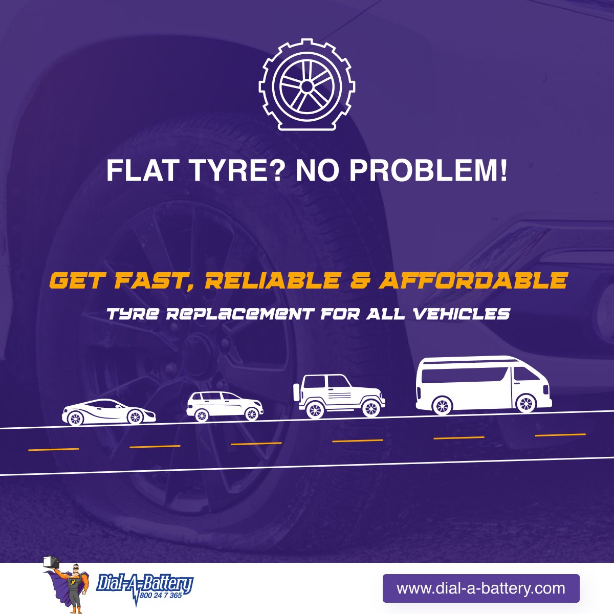 dialabattery's tweet photo. Flat Tyre? No Delays! We're on-site and on-time!

Dial 800 24 7 365 or contact us on WhatsApp to book your flat tyre replacement service for Dubai.

#dialabattery #DAB #Dubai #sharjah #abudhabi #UAE #flattyrereplacement https://t.co/5DTmGEFPyX