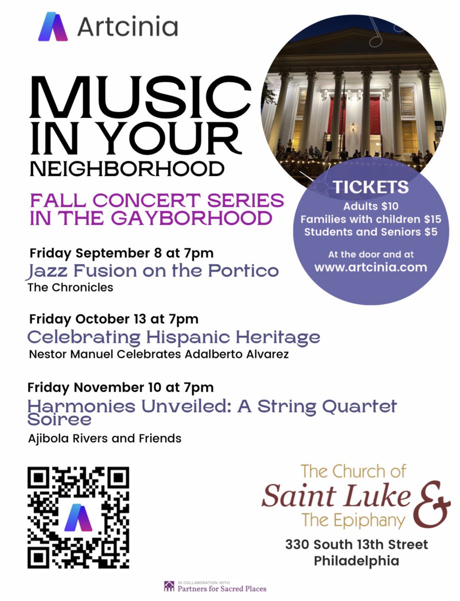 Fall 2023 Music in Your Neighborhood concert series taking place at The Church of St. Luke and The Epiphany