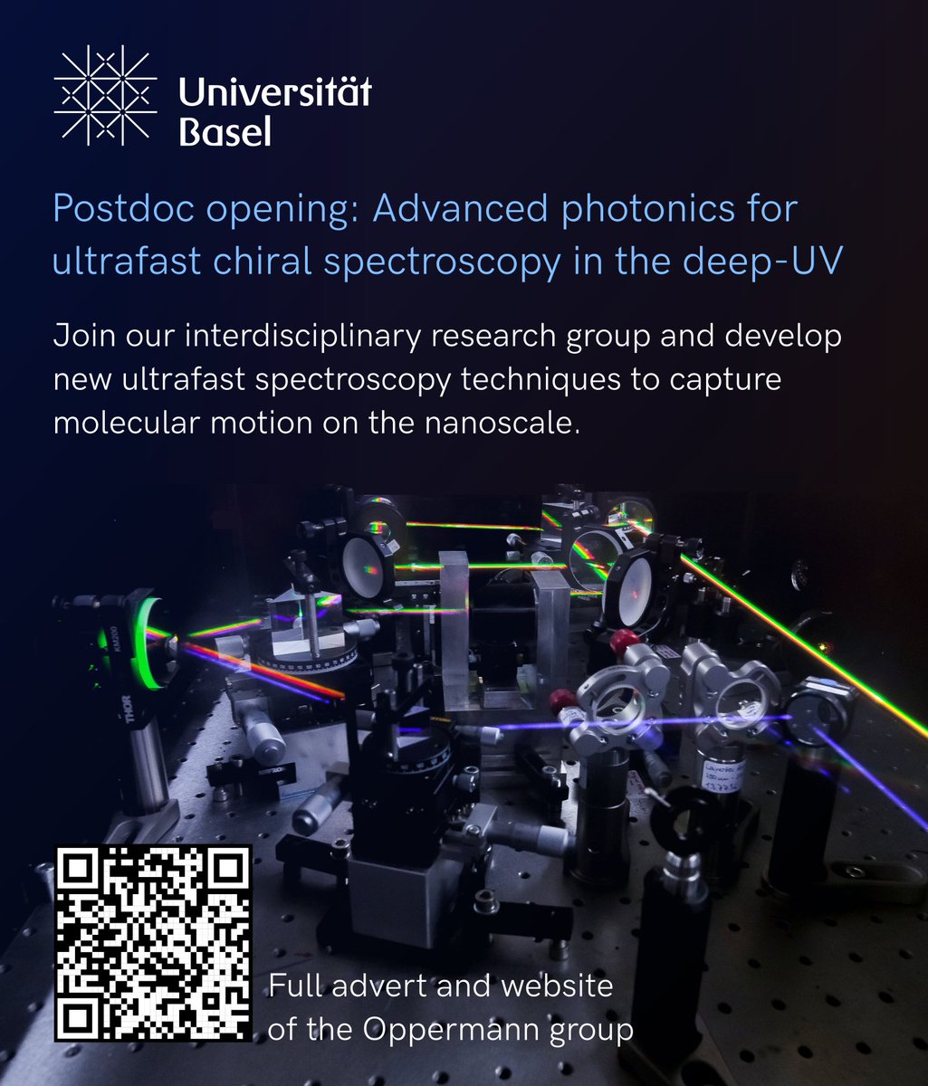 My group <a href="/UniBasel/">Universität Basel</a> is looking for a #postdoc with a background in #ultrafast spectroscopy. These are exciting times for the team with two new PhDs starting and research funding from <a href="/snsf_ch/">Swiss National Science Foundation</a> and <a href="/royalsociety/">The Royal Society</a>. Join us: tinyurl.com/yck2ekrh #chempostdoc #physicsjobs Please RT!