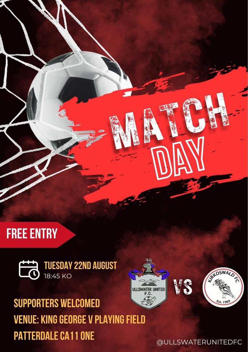 UllswaterUtd's tweet photo. Match day!
Ullswater United FC have our first home game of the season as we host @KirkoswaldFC res tonight. Looking to build on our winning performance from last week.
It would be great to see supporters cheering on the lads.
#uufc #westmorlandleague https://t.co/GlVBjw6Sjy