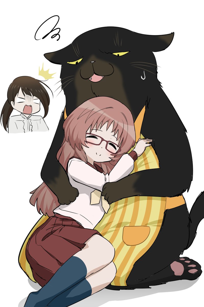 multiple girls glasses 2girls school uniform closed eyes brown hair cat  illustration images