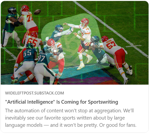 ArifHasanNFL's tweet photo. Yesterday, I saw the AI-written game recap of an Ohio high school football game, thanks to a tweet by @scavendish. 

I wrote 6000 words about it. 

https://t.co/nPBBHYooYq https://t.co/wnm5MlXR8K