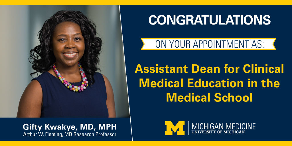 Congratulations to Dr. Gifty Kwakye on this new appointment!

The medical students' clinical education is in good hands.