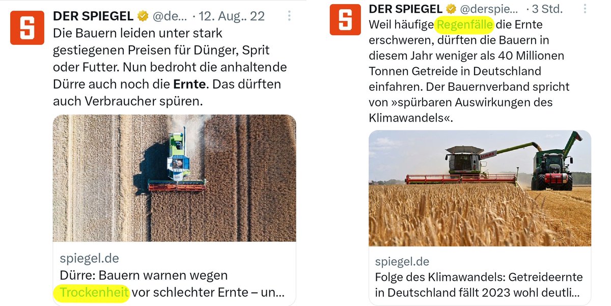 HabeckPress's tweet photo. Ob Regen oder Dürre, Dank @derspiegel gibt es immer einen Klimabedingten Ernteeinbruch.

Gruß Robert https://t.co/O5kZq2GglQ