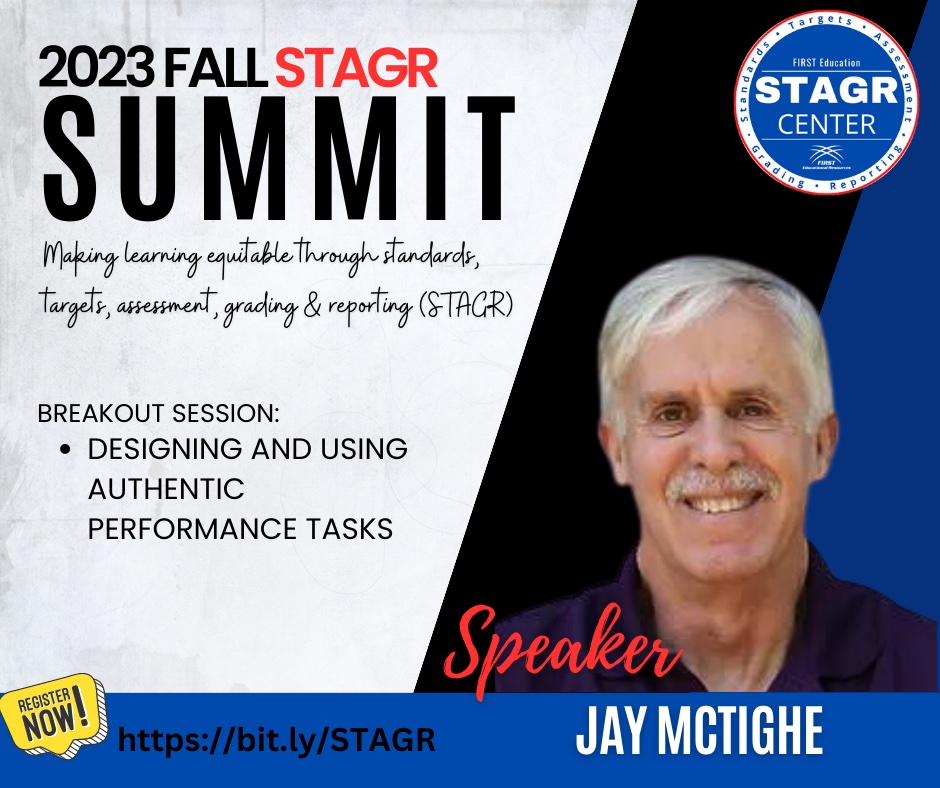 jaymctighe's tweet photo. I'll be presenting at the Fall STAGR Summit, a virtual conference on Assessment and Grading. I will present a session on Designing and Using Authentic Performance Task on Oct. 18 at 1:15 EDT. More information here: https://t.co/0HczOwHGlD #STAGRSummit #FIRSTEducation #STAGR https://t.co/tgoOb3as5x